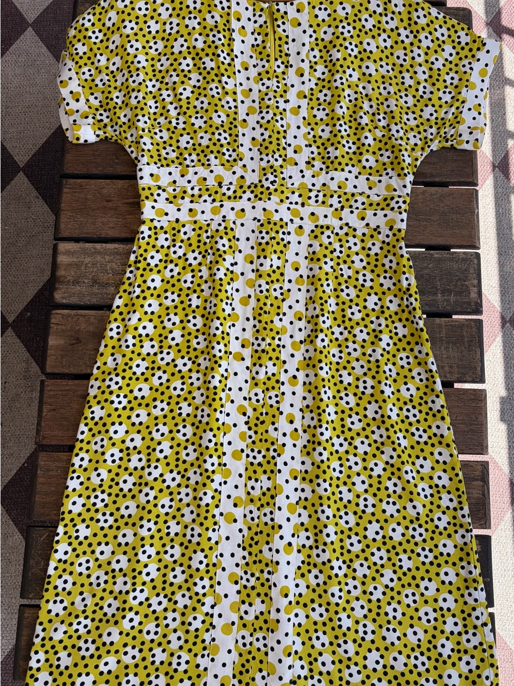 BODEN Esmeralda Yellow Polka Dot Viscose Dress Slit Neck Retro UK 10R / US 6R - Picture 4 of 11